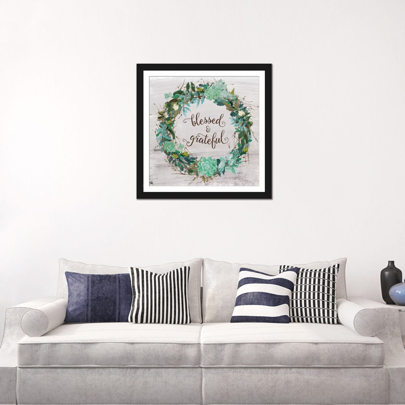 «Blessed & Grateful», impression sur toile, H 16 po x l 16 po x P 1 po, Papier d'art encadré noir, Blanc