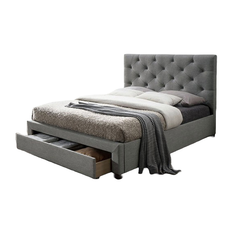 Lit Sya avec capitonnage à boutons et rangement sous le lit, Double, Gris