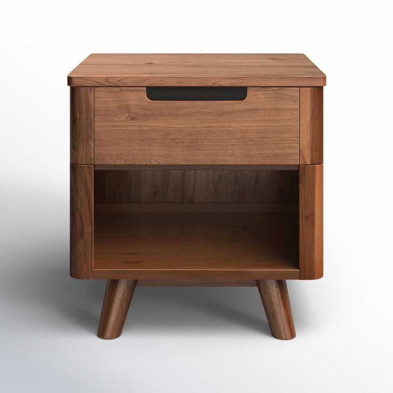 Walnut Mid-Century Modern 1-Drawer Nightstand with Shelf