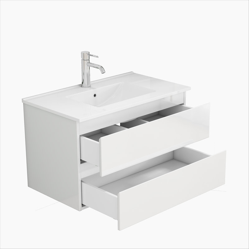 Meuble-lavabo avec lavabo et 2 grands tiroirs, système de fermeture en douceur