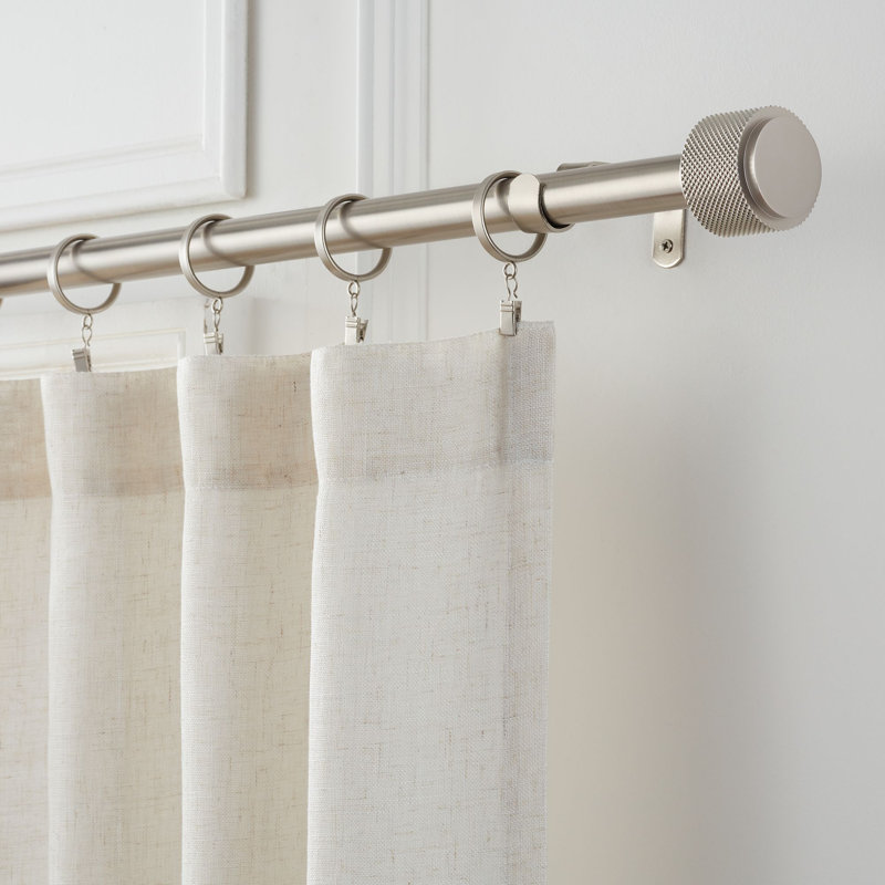 Brushed Nickel Adjustable Steel Curtain Rod Set with Knurled Finials