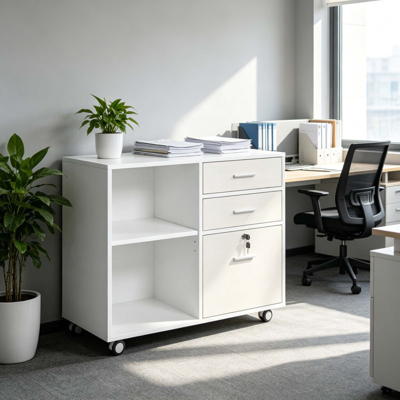 Mobile Rolling File Cabinet with Built-in Power Outlet & Multi Drawer Storage, Open Compartment Office Storage Cabinet with Locked Cabinet for Home & Office