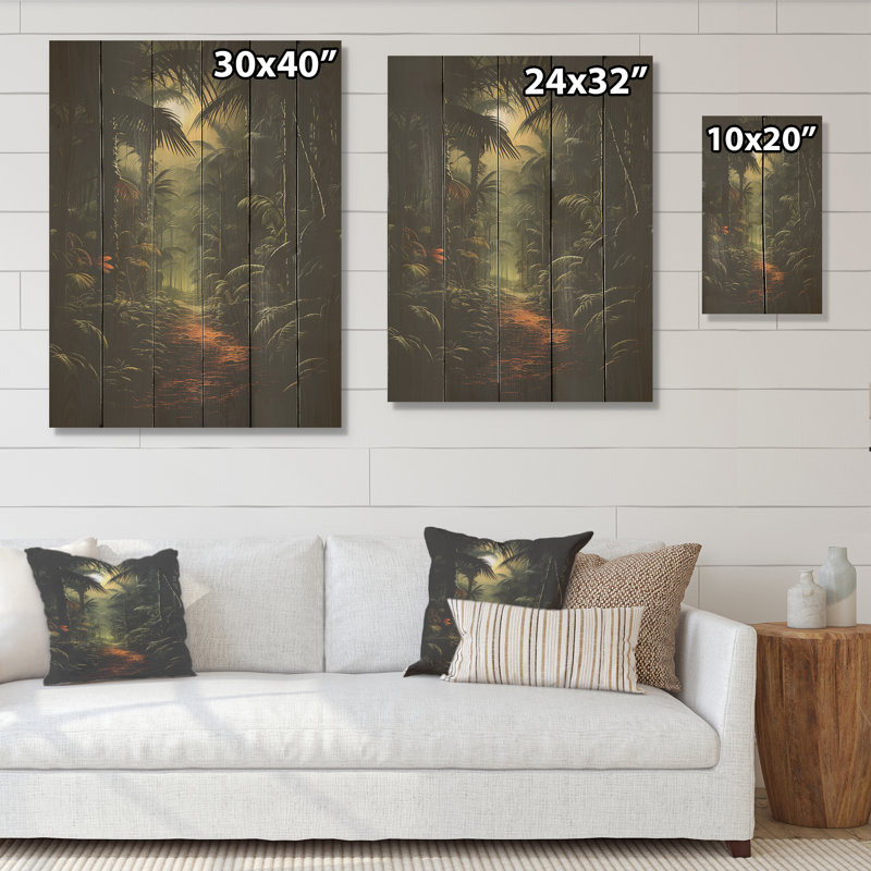 Jungle Charcoal Shadows - palmiers et palmiers, art sur bois de pin naturel, H 40 po x l 30 po