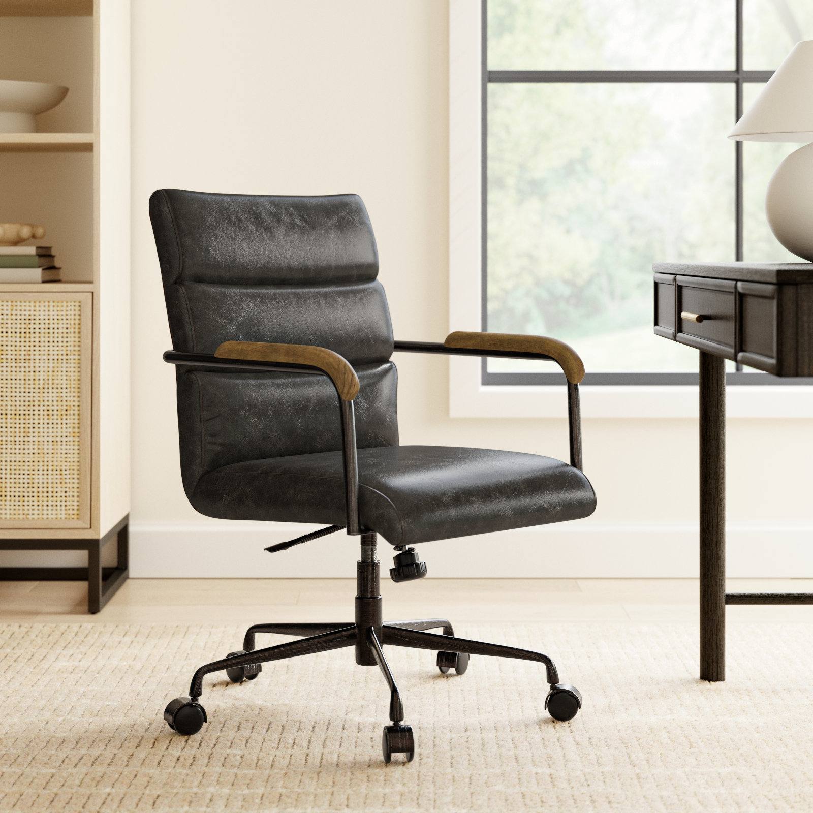Springtown Genuine Leather Adjustable Office Chair, Antique Slate