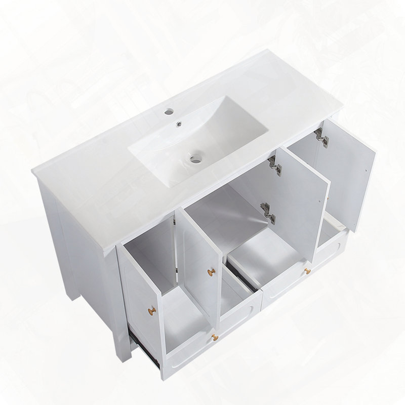 Meuble-lavabo avec lavabo en céramique, Blanc