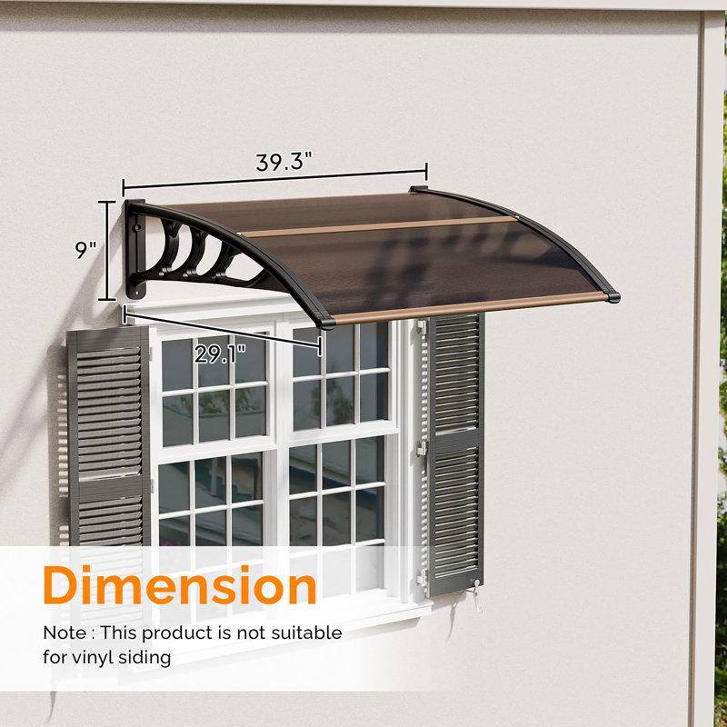 Window Awning Door Canopy Exterior, Brown, 9" H x 39.9" W x 29.1" D