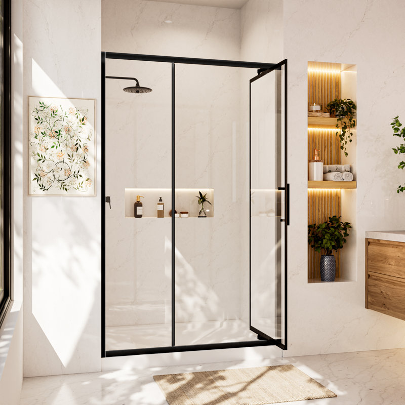 Porte de douche pivotante encastrée 46-48 "x H 76" encastrée encastrée, Noir mat