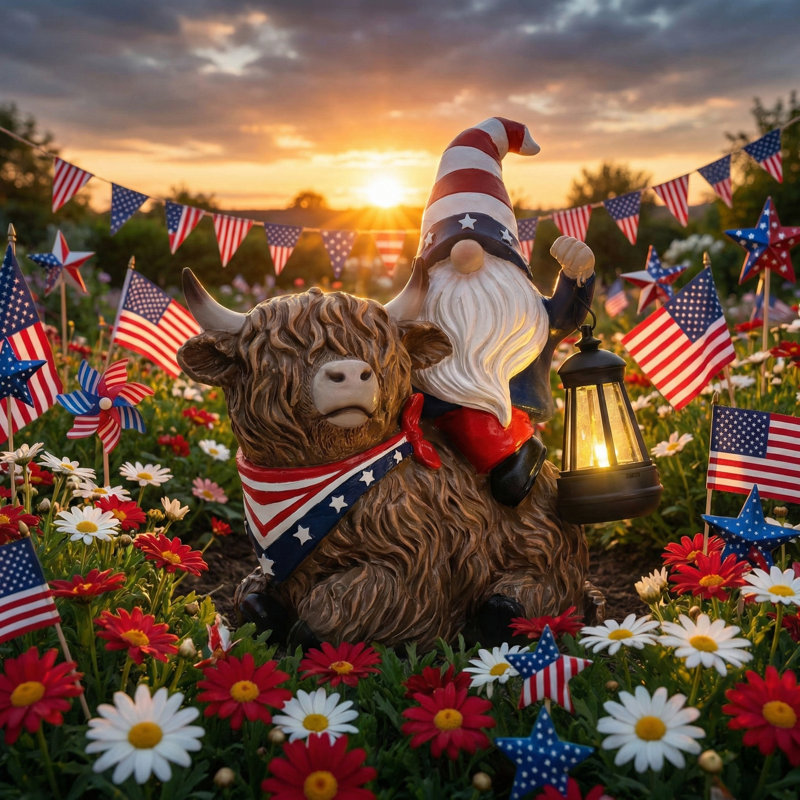 4 juillet, décorations patriotiques de gnomes pour le jardin, lanterne de gnome en résine Highland