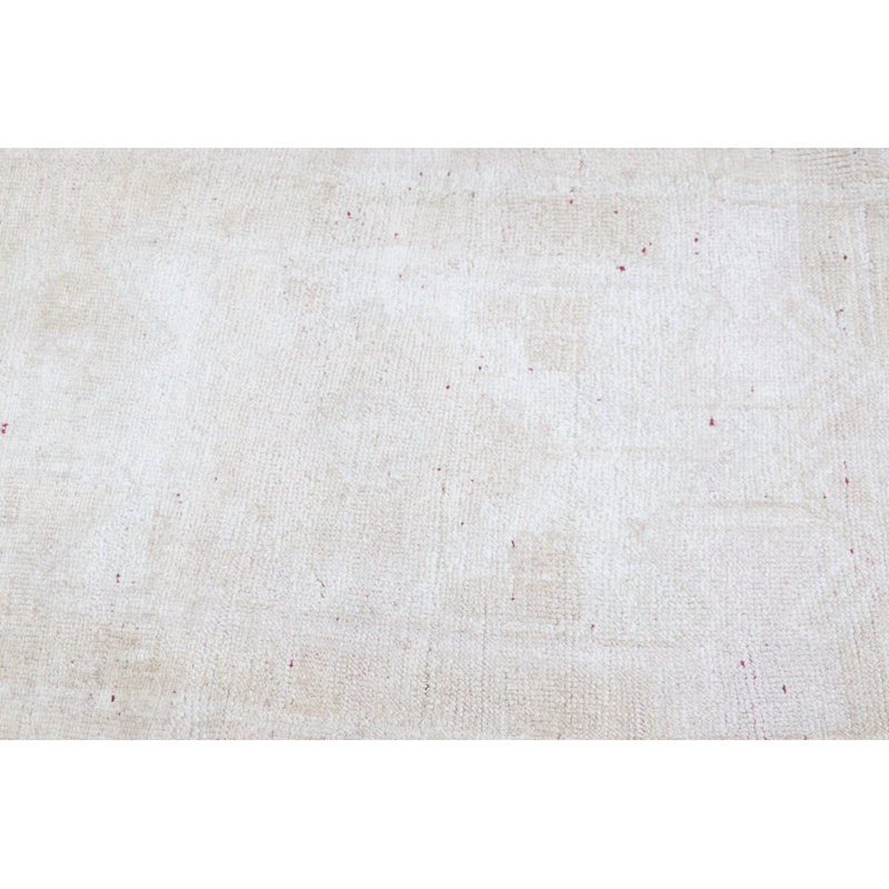 Beige Antique Small Rug With Faded Oushak Design Ideal For Bathrooms And Other Small Spaces
