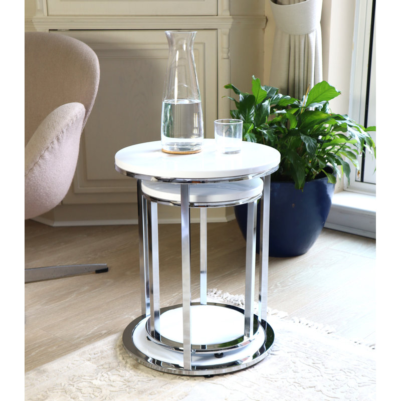Ayeshia Floor Shelf Side Table Set, White