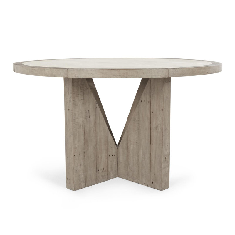 Vincent 55" Reclaimed Pine Wood Round Dining Table In Concrete Gray