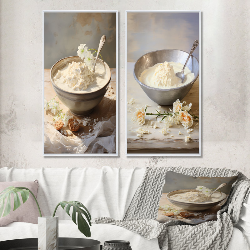 Porridge Portrait - Ensemble de 2 petits déjeuners muraux, H 28 po x l 25 po, Cadre flottant blanc