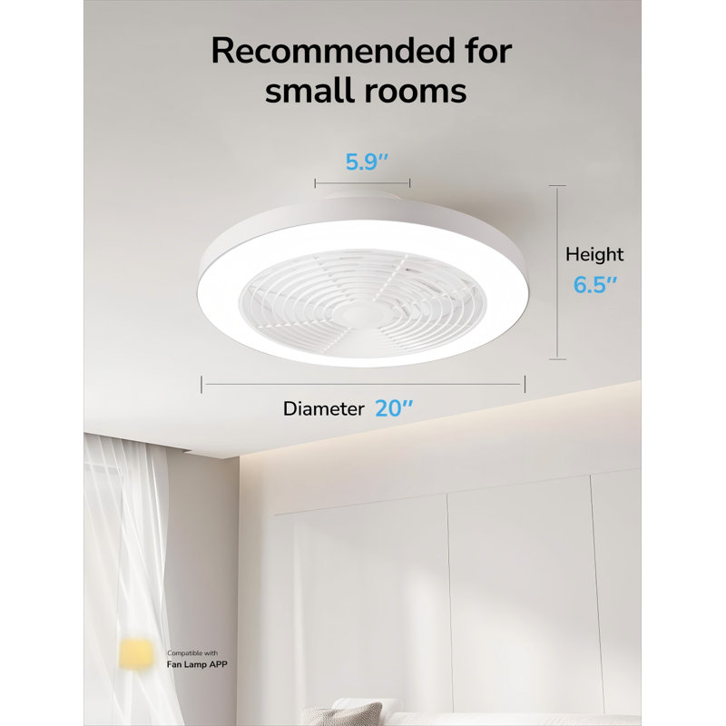 19.7'' Sandee LED Standard Ceiling Fan with Remote Control and Light Kit Included, Smart Bladeless Ceiling Fans with Alexa/Google Assistant/App Control Color Changing LED-RGB Back Ambient Light for Bedroom