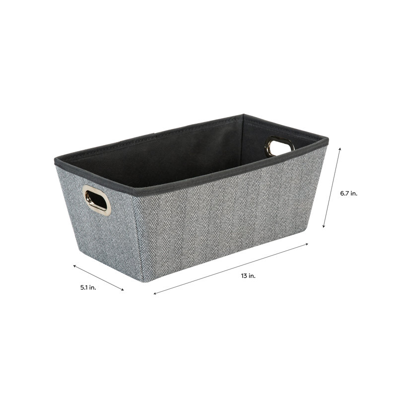 Small Gray Herringbone Fabric Storage Box with Grommet Handles