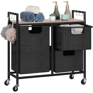 Tilting Laundry Hamper With Shelves, Locking Wheels, 65L, 15.8L X 15.8W X  40H Inches