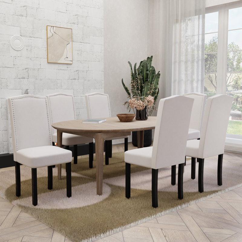 Ensemble de 6 chaises de salle à manger cloutées en bois massif, Beige