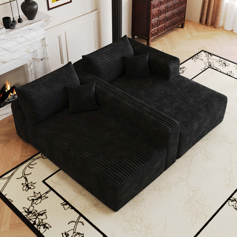 Canapé modulaire 103 po Cloud, sans assemblage requis, canapé en L, Black Corduroy, Orienté à droite