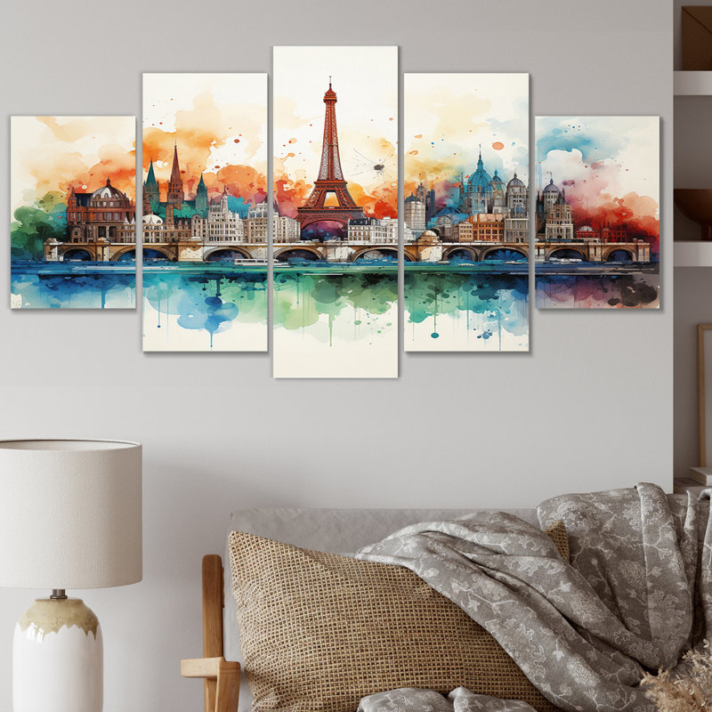 Paysage urbain de Paris, Tour Eiffel au printemps II, impression sur toile - 5 panneaux