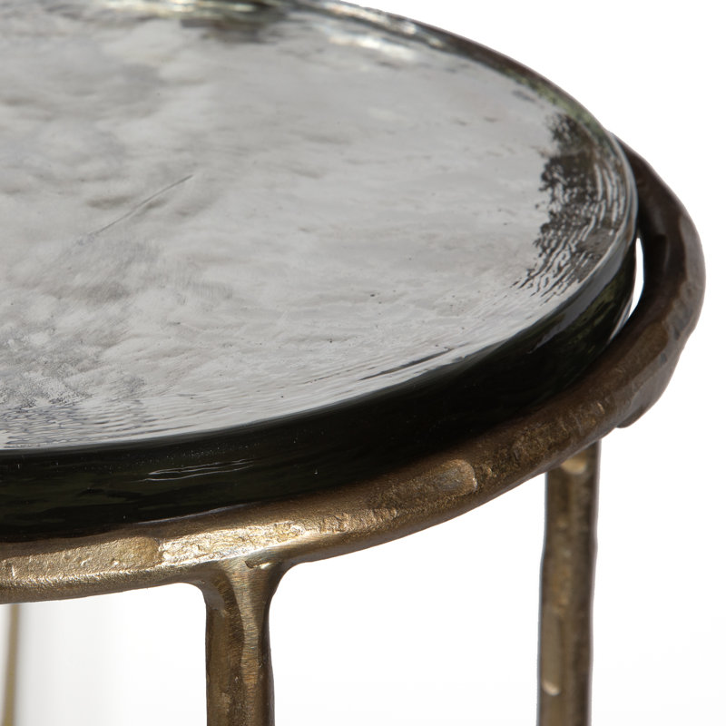 Iron End Table, Black Top/Gold Base