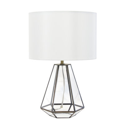 Lampe de table géométrique en verre et laiton Luchia, transparente, H 18,25 po