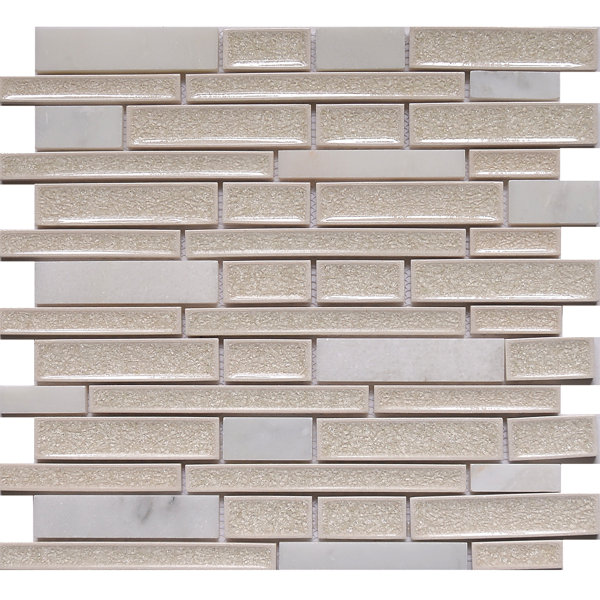 Urban Random Sized Crackled Glass & Stone Linear Mosaic Wall Tile