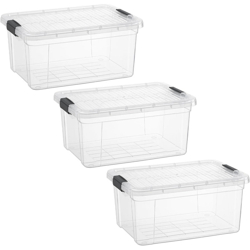 Ensemble de 3 bacs de rangement transparents Latitude Run® avec couvercles en plastique pour la maison, 3,4 pte