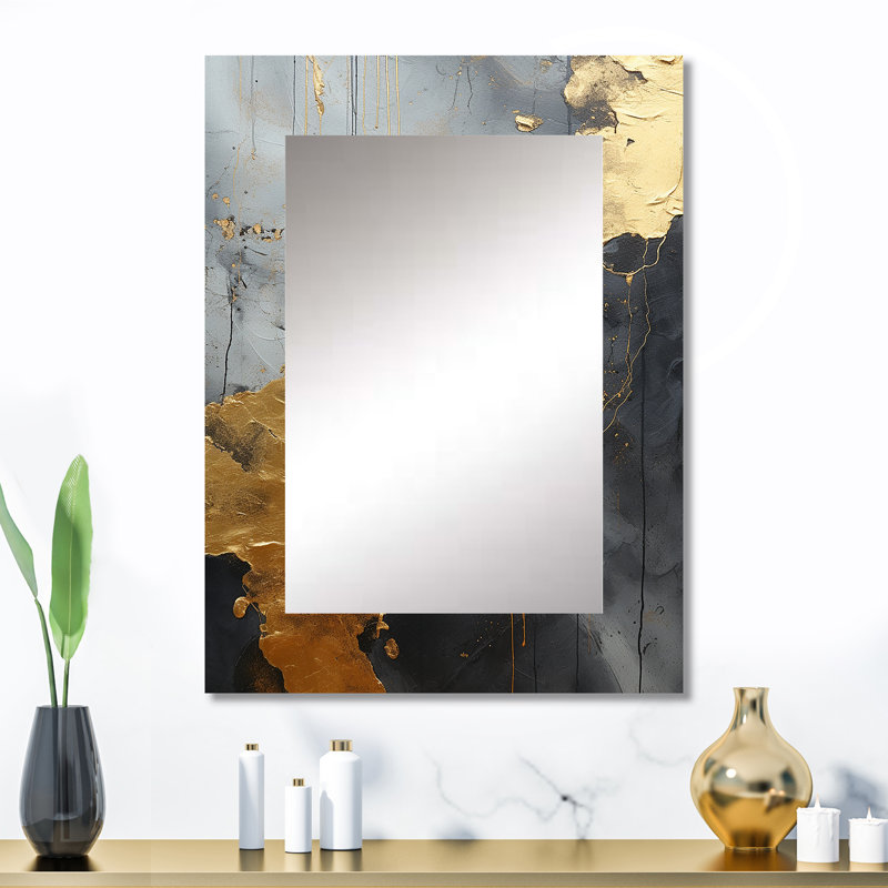 Minimalism Chrome Gold And Black Poteries I - Abstract Spirals Unique Wall Mirror, Modern Mirror, Printed Metal Art