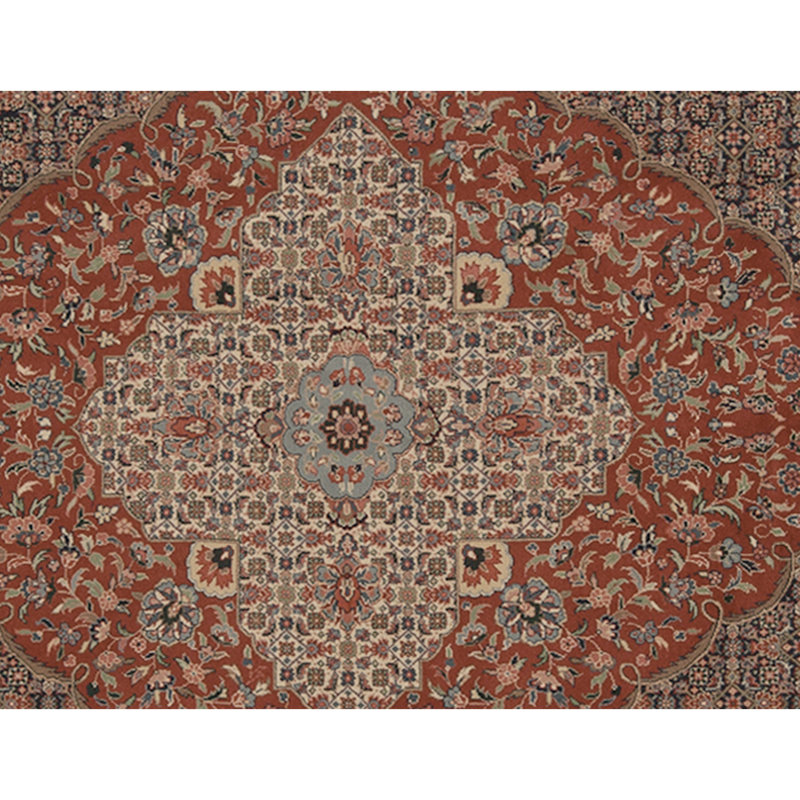 Tapis bleu marine et rouille de haute qualité noué à la main, Rectangle 9 pi x 12 pi