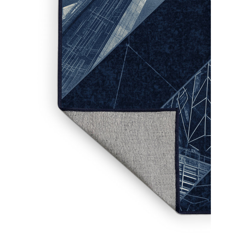 Tapis bleu moderne délavé à la machine Aidan Alien City, 7 x 10