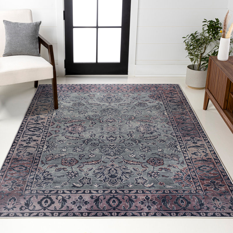 Sarok Ornate Persian All-Over Machine-Washable Purple/Gray Rug, Rectangle 5'3" x 7'7"