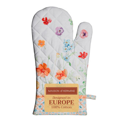 Maison d'Hermine Oven Gloves 100% Cotton Oven Mitt 7" x 13" with Loop Heat Resistant BBQ Cooking Gloves Baking Grilling Valentines Day Decorations Spring/Summer (Pack of 1, Summer Whisper)