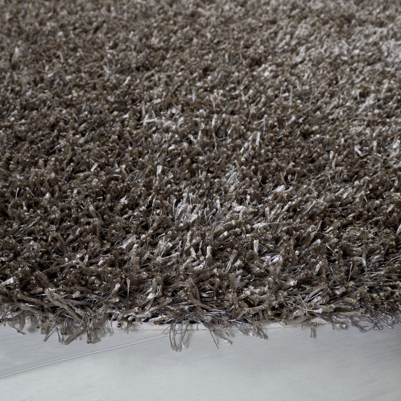 Tapis gris touffeté et fabriqué à la main Chamira, Rond 7 pi