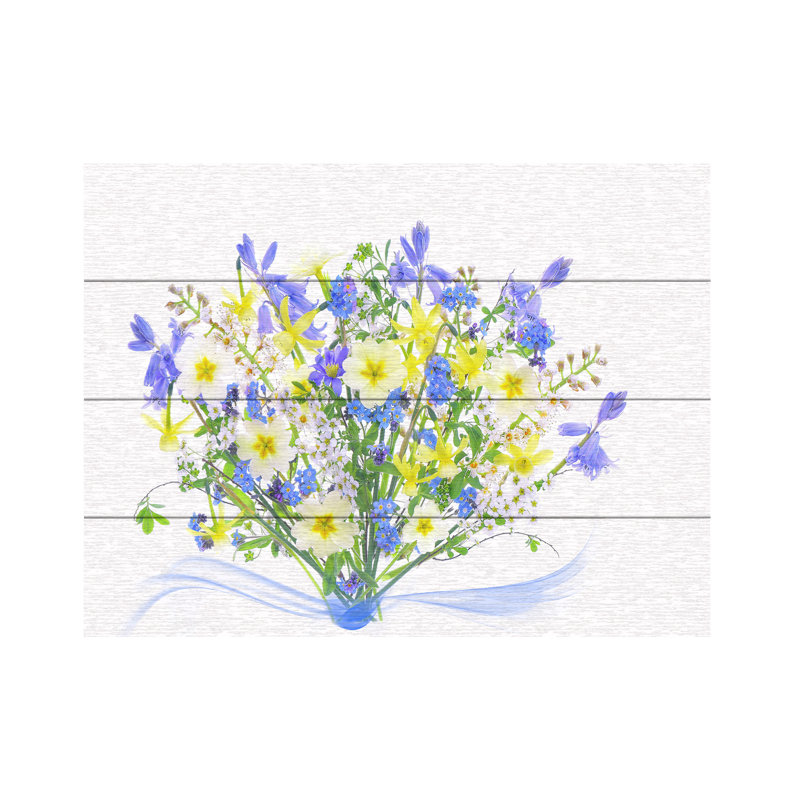 Jacky Parker, bouquet de printemps en lattes de bois, H 12 po x l 16 po