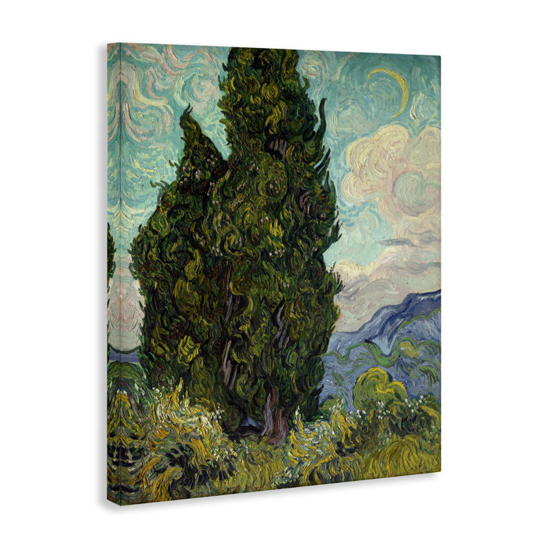 «Van Gogh Cypress Landscape», art mural sur toile par one1000paintings, H 30 po x l 24 po