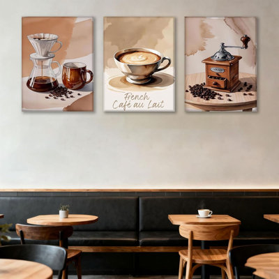 3Pcs Coffee Wall Art Vintage Espresso Wall Decor Grinder Posters Coffee Beans Pictures For Home Office Cafe Bar Dining Room Framed