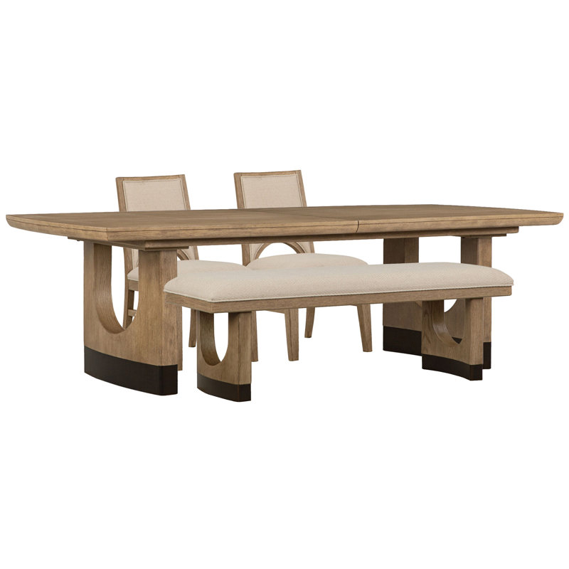 Table de salle à manger extensible à tréteaux avec 2 chaises d'appoint et banc, 4 pièces: table, 2 chaises, banc