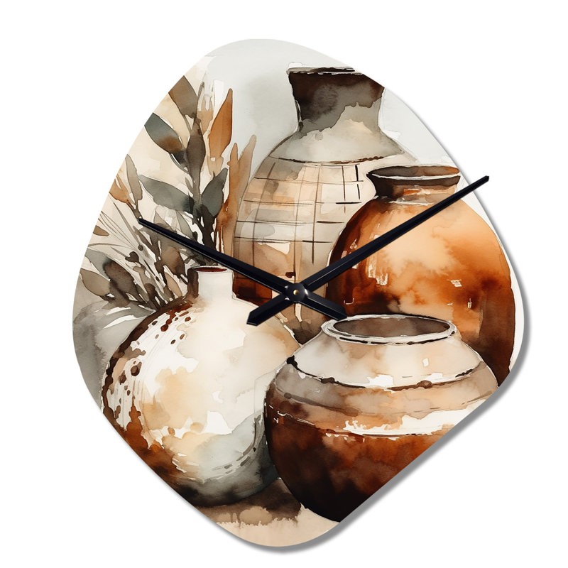 Horloge murale en fer brun et crème terre I - Boho Pottery, Petit