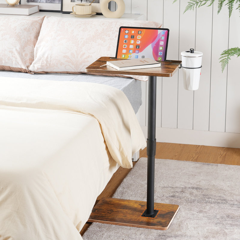 TV Tray Table, Height Adjustable C Table End Table, Brown/Black