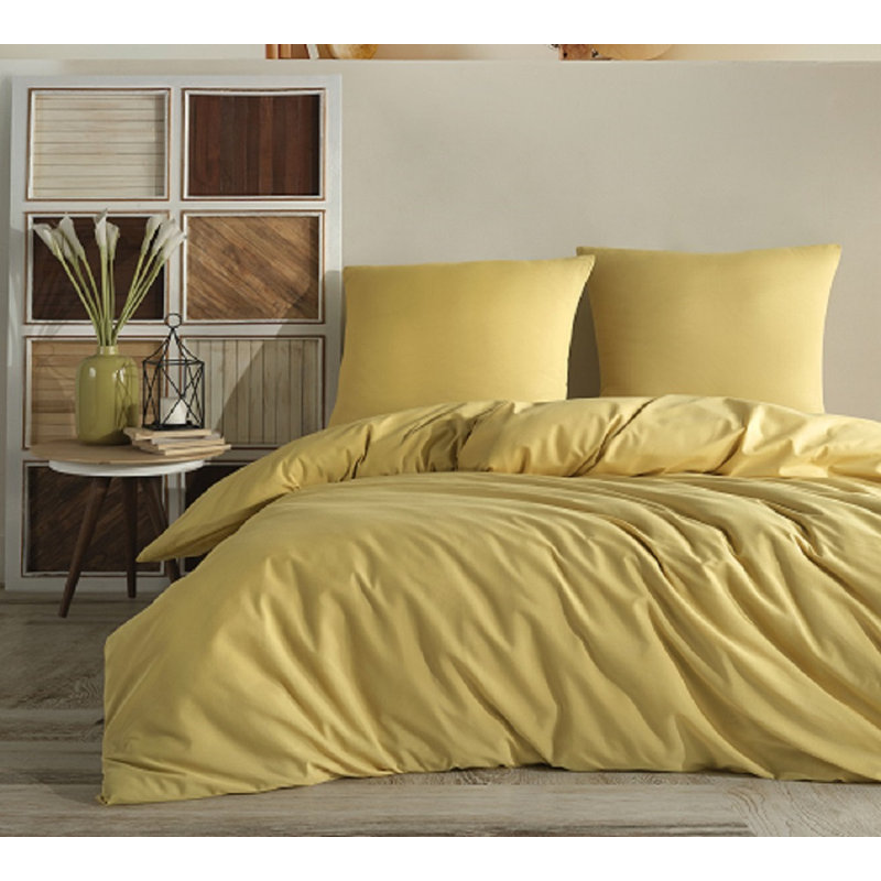 Solid Colour Duvet Cover Set with Pillowcases, 140 x 200 cm - 1 Pillowcase (65 x 65 cm), Curry