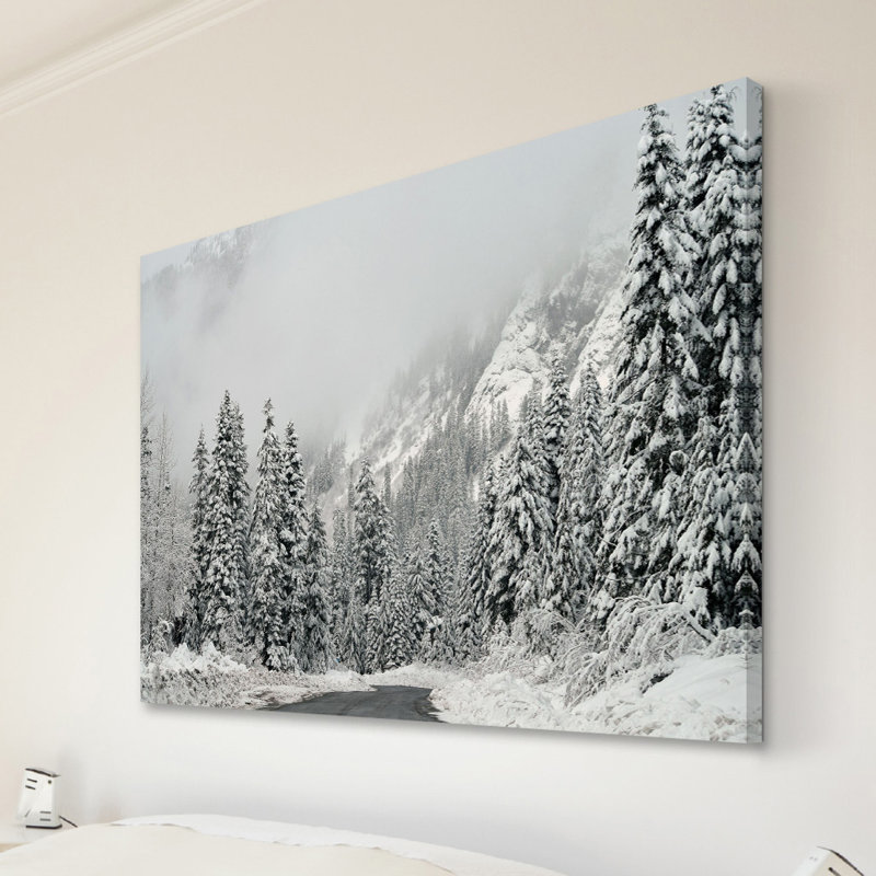 Winter Wonderland White Canvas Landscape Print with Wood Frame