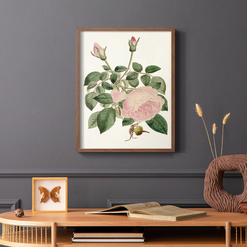 «Pink Floral Mix II», reproduction encadrée - bois massif, Cadre photo brun simple, H 14 po x l 11 po