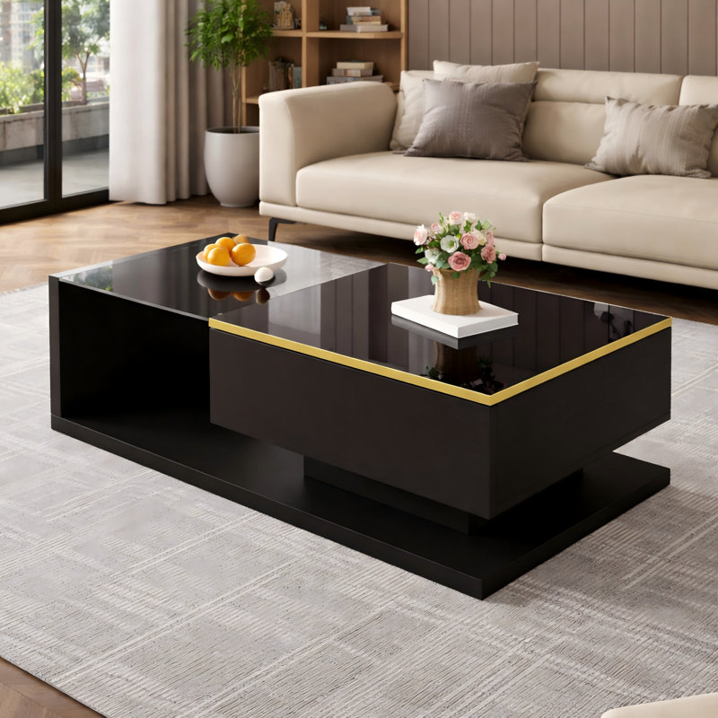 Coffee Table with Storage, Black, 32.5 cm H x 90 cm W x 50 cm D
