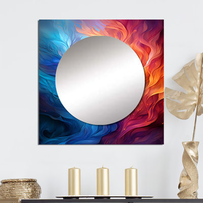 Symphonie abstraite jaune orange fractale abstraite - art mural moderne miroir carré pour salle de bain