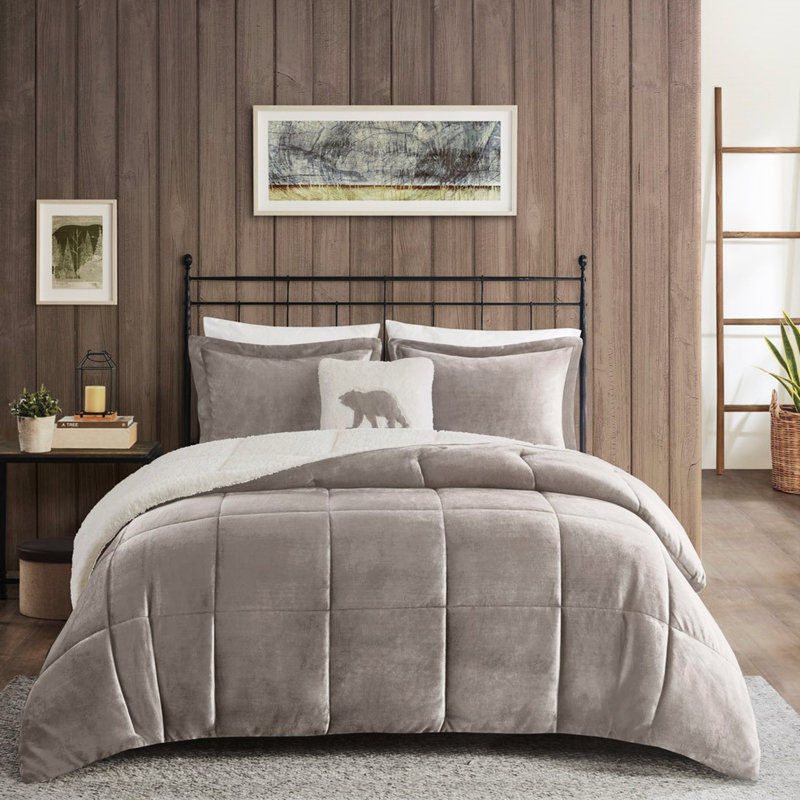 Édredon douillet et confortable avec décor, Gris / Ivoire