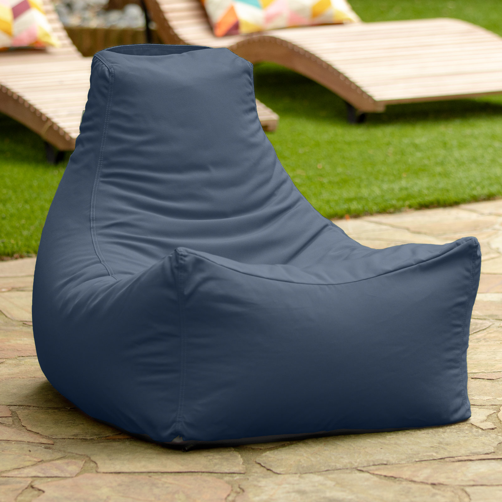 Juniper Outdoor Bean Bag Patio Chair, Navy Blue Acrylic