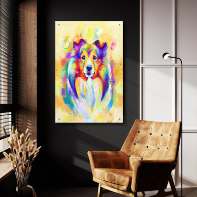 Art mural en verre épique «Pop Art Shetland Sheepdog» par Furbaby Affiliates