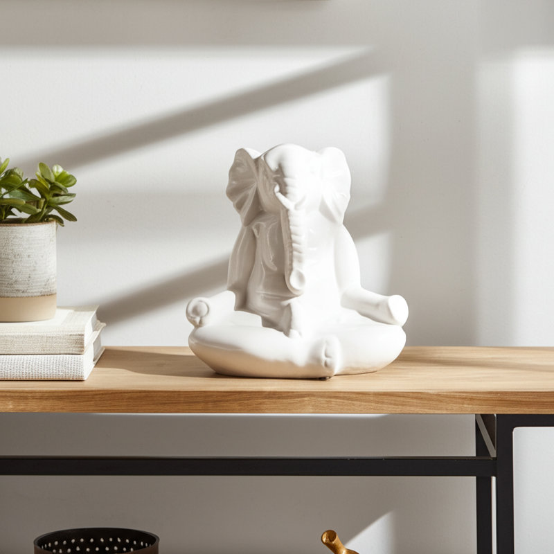 Figurine en céramique Slatington Elephant, Blanc