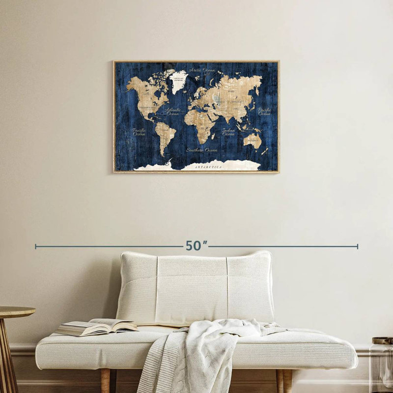 Carte du monde en bois texturé, Cadre flottant en bois naturel, 31 po x 21 po