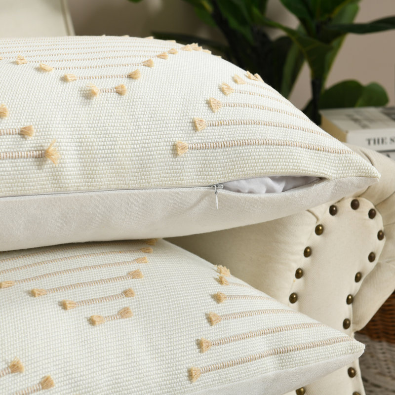 Boho Pillow Covers Boho Farmhouse Decorative Accent Woven Pillow Covers for Couch Bed Living Room Home Decor, 20'' x 20''