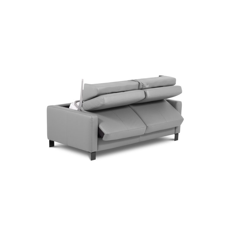 Najmul Genuine Leather Foldable Sofabed with Mattress, Light Grey
